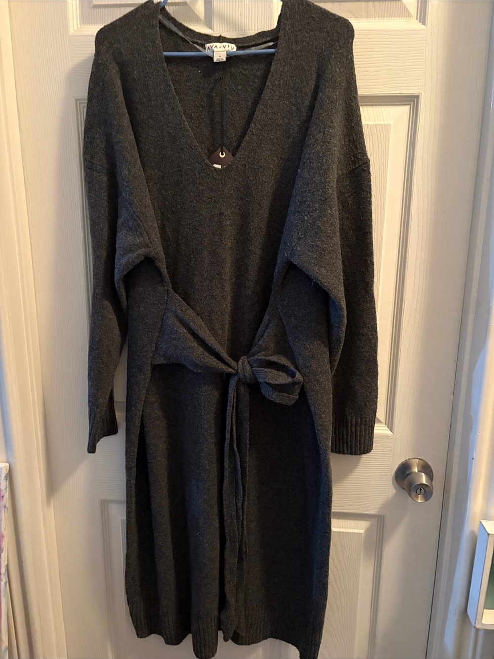1x/18 Charcoal Gray Knit Tie-Waist Dress